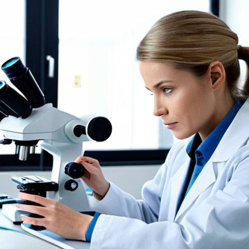 Home 25 **
A professional female medical lab technician, fully clothed in a modest lab coat, analyzing samples in a bright, modern laboratory. Microscopes and lab equipment are visible in the background. Proper finger count, well-formed hands, perfect anatomy, correct proportions, natural pose, safe for work, appropriate content, family-friendly, professional.
**
